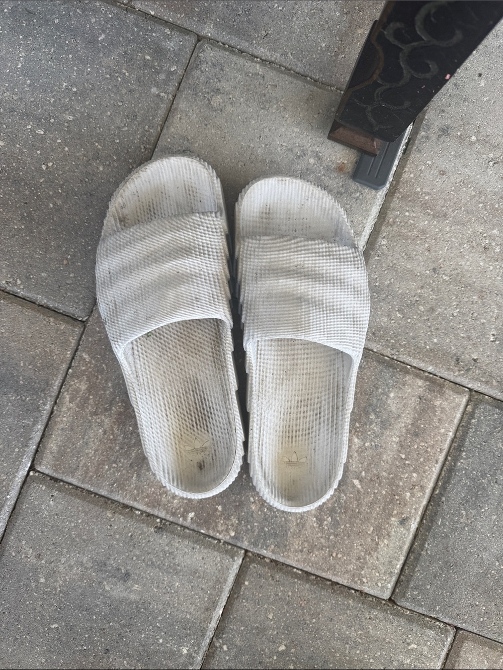 adidas Men’s White Ribbed Slide Sandals - Corduroy Look